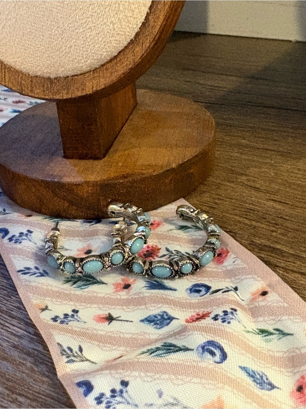 Sterling Silver Turquoise-Blue Hoop Earrings - Women Jewelry